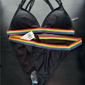 Hot Topic Black Bikini with Rainbow Stripes